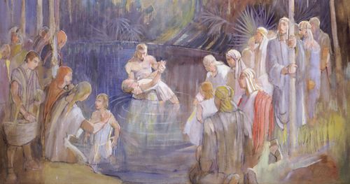 몰몬의 물에서 침례를 베푸는 앨마
