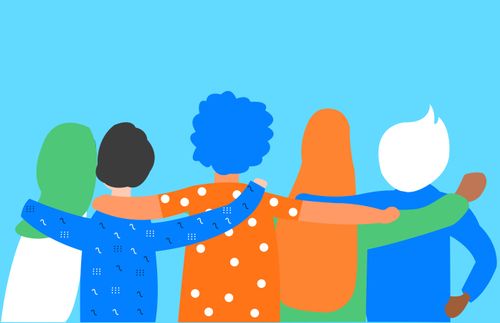 illustration of group of people hugging