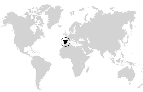 스페인 주변을 동그라미로 표시한 지도