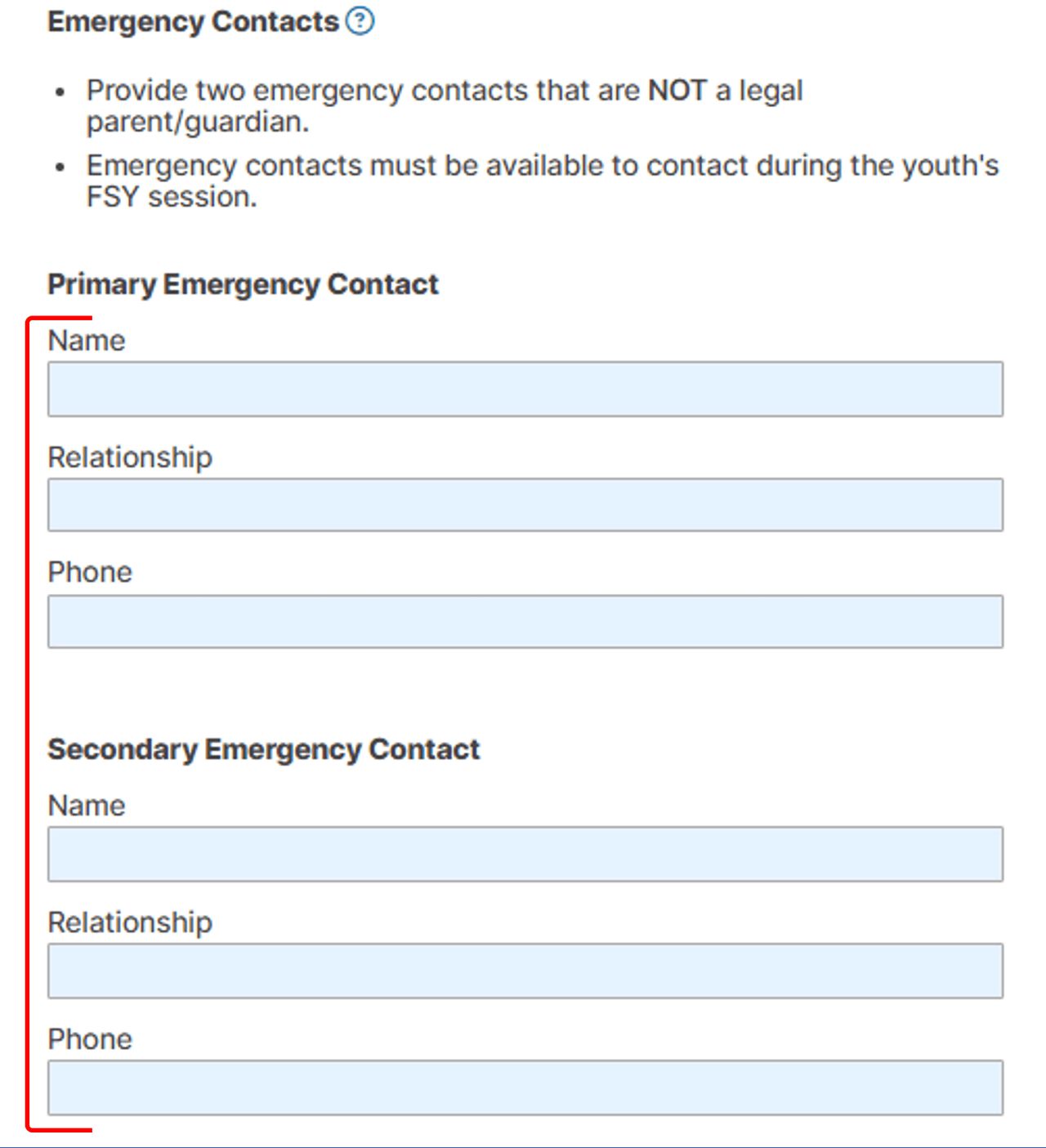 emergency contact screenshot