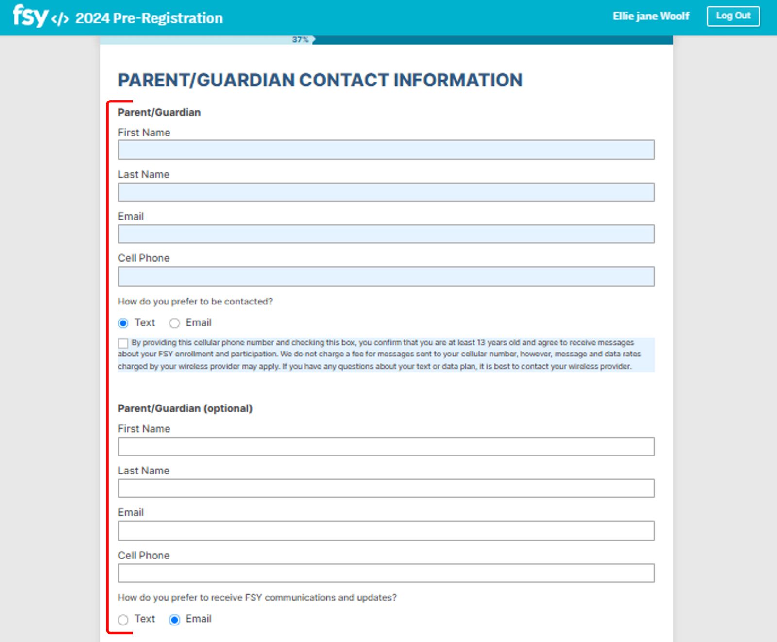 parent guardian contact information screenshot