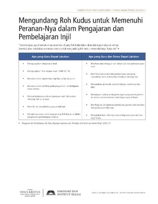 selebaran, Mengundang Roh Kudus untuk Memenuhi Peranan-Nya dalam Pengajaran dan Pembelajaran Injil