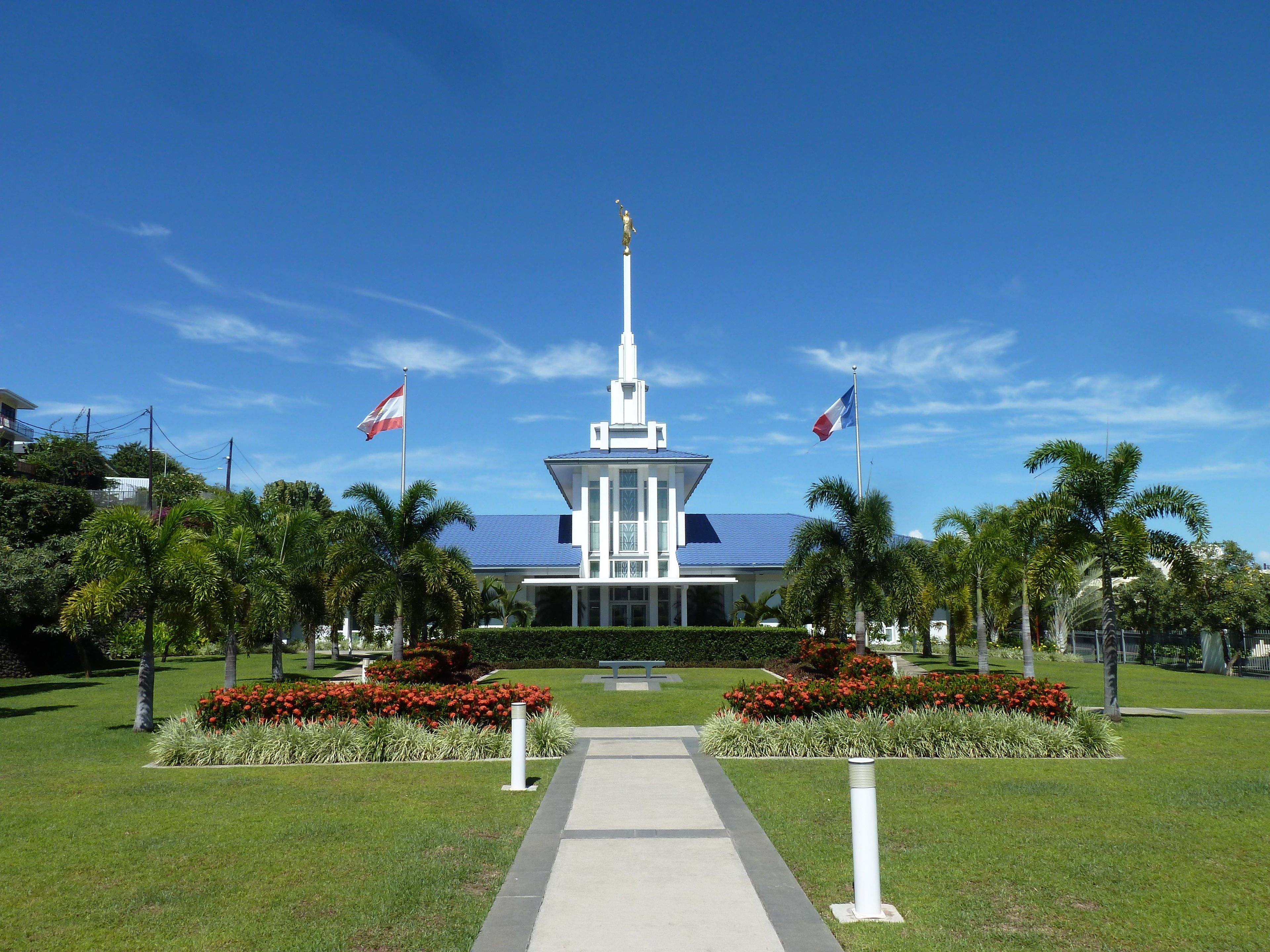 The front of the Papeete Tahiti Temple and grounds.