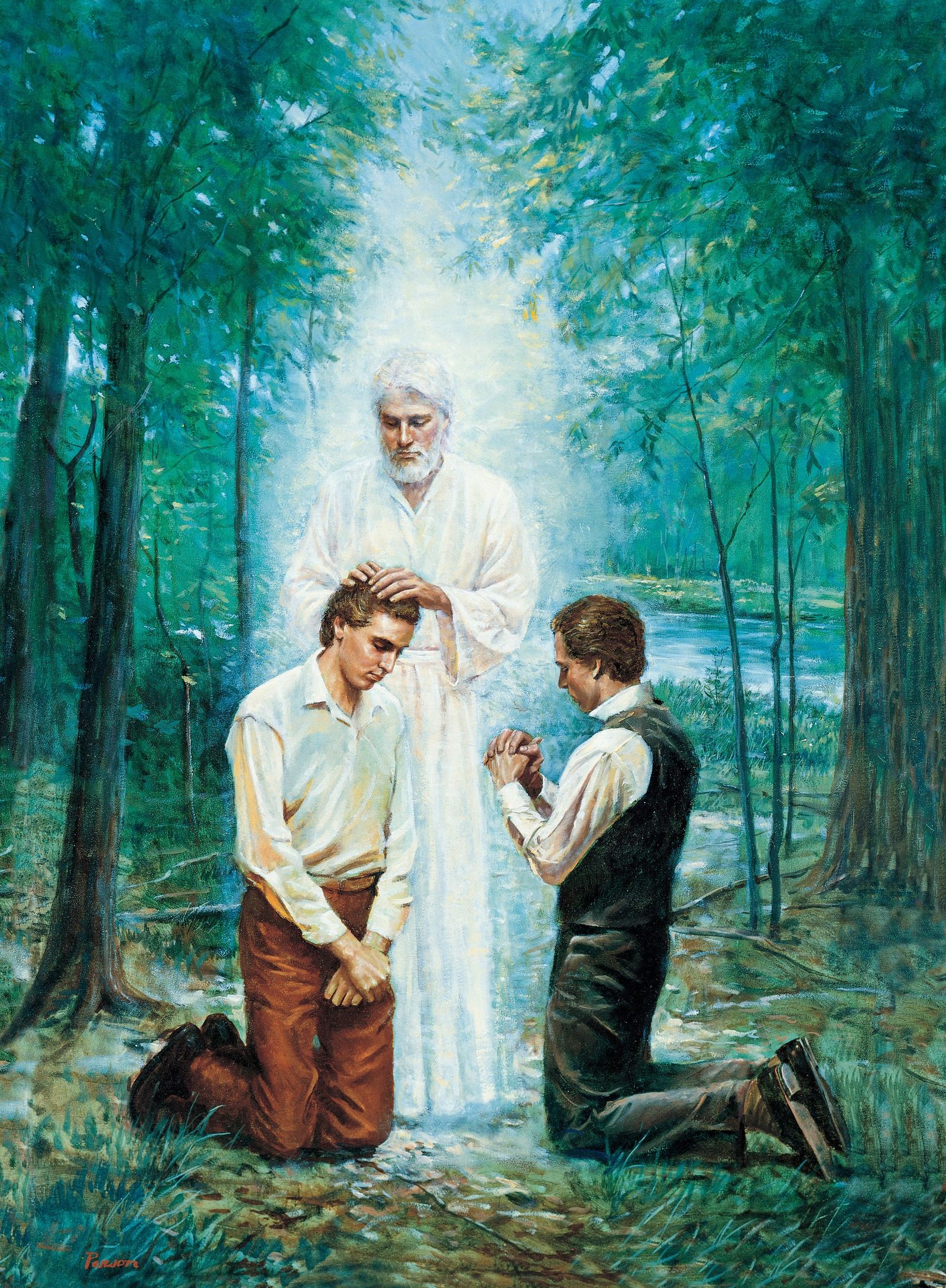 John the Baptist Conferring the Aaronic Priesthood (The Restoration of the Aaronic Priesthood), by Del Parson (62013); GAK 407; GAB 93; Primary manual 3-11; Primary manual 5-15; Primary manual 6-52; Doctrine and Covenants 13; Joseph Smith—History 1:68–73