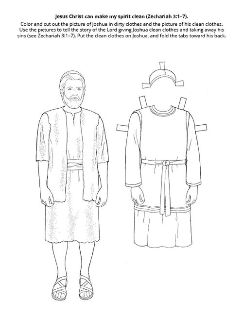 Joshua coloring page with paper illustrated clothing.