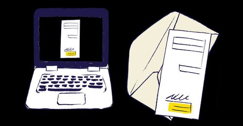 computadora y papeleta de diezmos