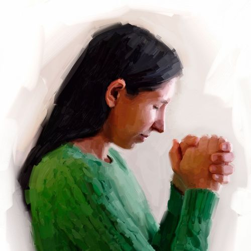 Nainen rukoilemassa