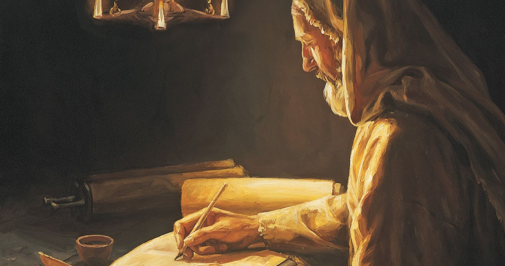 Painting of an Old Testament prophet writing.