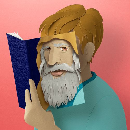 ung mand med en bog foran ansigtet