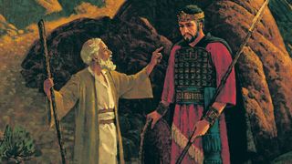 The Old Testament prophet Samuel talking to Saul. Samuel is declaring to Saul that he will become the king of Israel.
