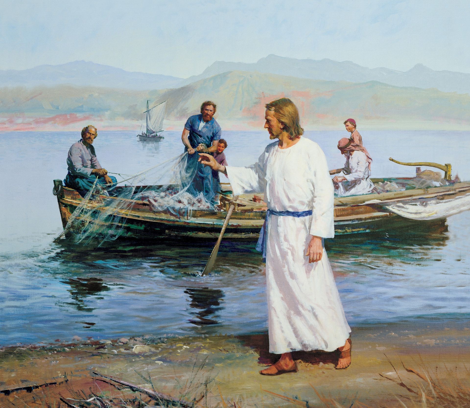 Calling of the Fishermen (Christ Calling Peter and Andrew), by Harry Anderson (62496); GAK 209; GAB 37; Primary manual 2-24; Primary manual 7-10; Matthew 4:18–22; Mark 1:16–20