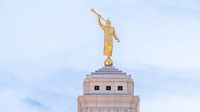 Top of spire and Angel Moroni statue on the Indianapolis Indiana Temple.