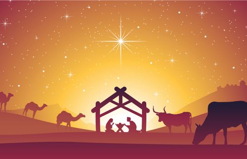 manger scene with yellow background