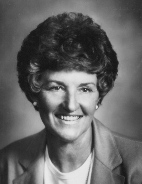 A photograph of Elaine Anderson Cannon wearing a blazer. The image is in black and white.