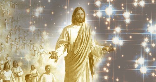 Jesus em pé no meio das estrelas