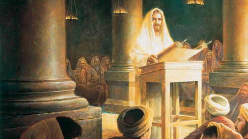 Jesús lee las Escrituras en la sinagoga