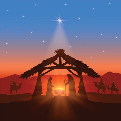manger scene with blue background