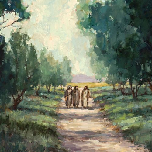 Jesus and disciples on road to Emmaus