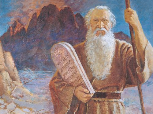 Moses holding the tablets with the Ten Commandments