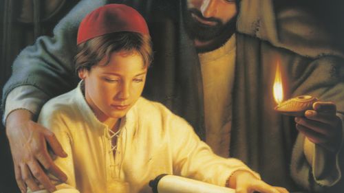 Jesus as a young boy reading
