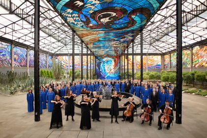 The Tabernacle Choir and Orchestra at Temple Square visit, perform at, and film in the Cosmovitral Jardín Botánico in Toluca, Mexico on June 14, 2023.
