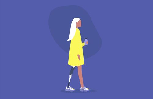ilustración de una mujer con una pierna ortopédica