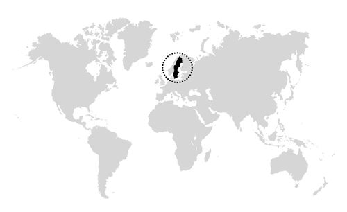wereldkaart waarop Zweden aangeduid wordt