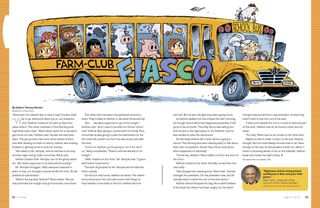 illustration of kids and animals on a school bus