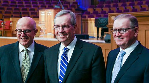 The Tabernacle Choir Presidency: Michael O. Leavitt, L. Whitney Clayton, and Gary B. Porter.