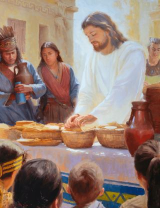 Jesus Chrsit administering the sacrament to the Nephites