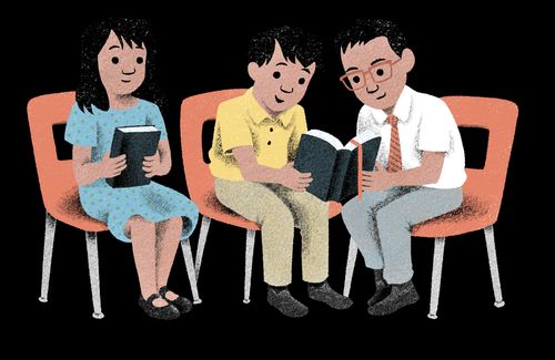 Crianças lendo escrituras juntas