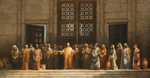 Jezus z tłumem przy bramie świątyni