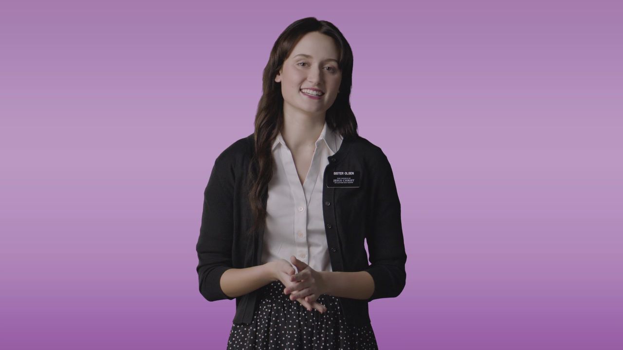 A sister missionaries on a purple background