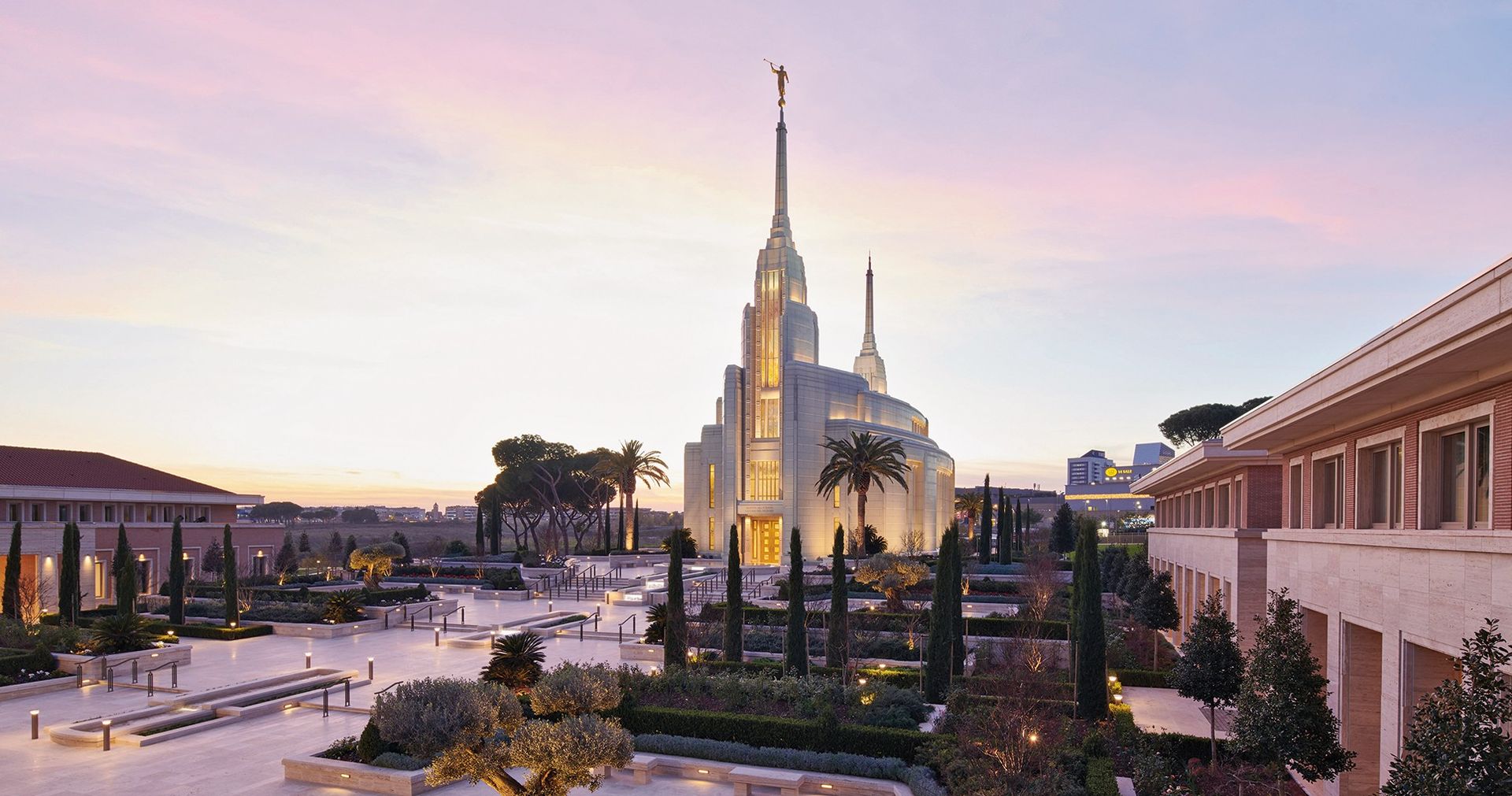 Exterior photo of the Rome Italy Temple grounds.