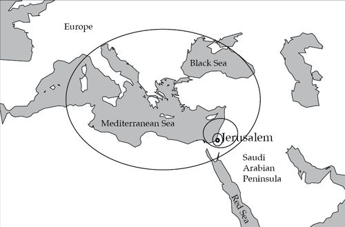 map of Jerusalem and Europe