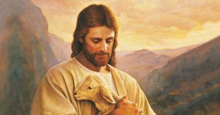 le Christ tenant tendrement un agneau