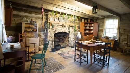 Furnished interior of a log home