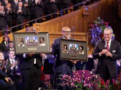Audiences watch the Morehouse College Glee Club joining the Tabernacle Choir and Orchestra at Temple Square for a special broadcast of “Music and the Spoken Word” on October 22, 2023.