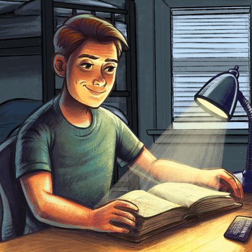 young man studying scriptures