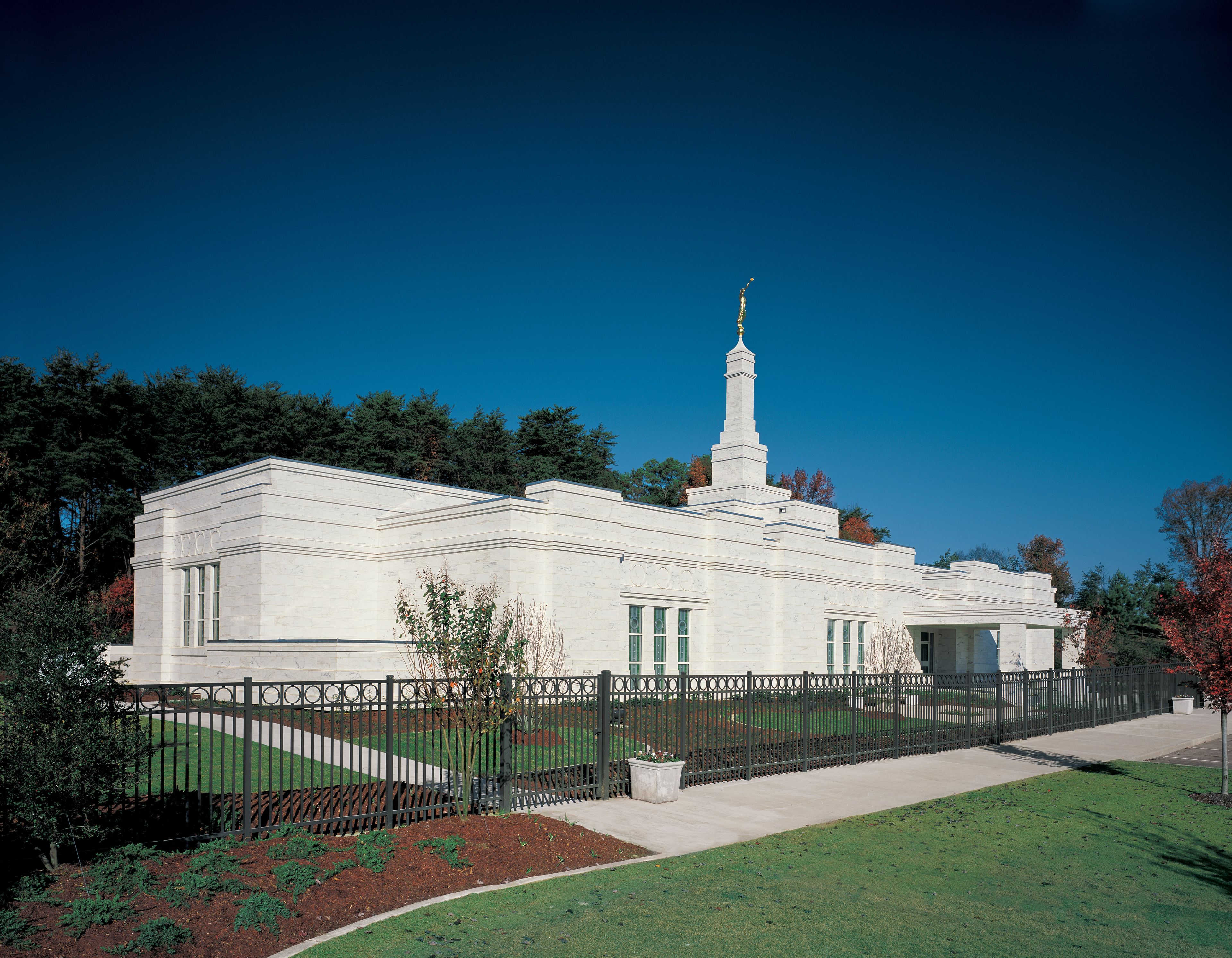 The Birmingham Alabama Temple and surrounding landscape.