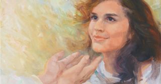 the Savior’s hands reaching out to a woman