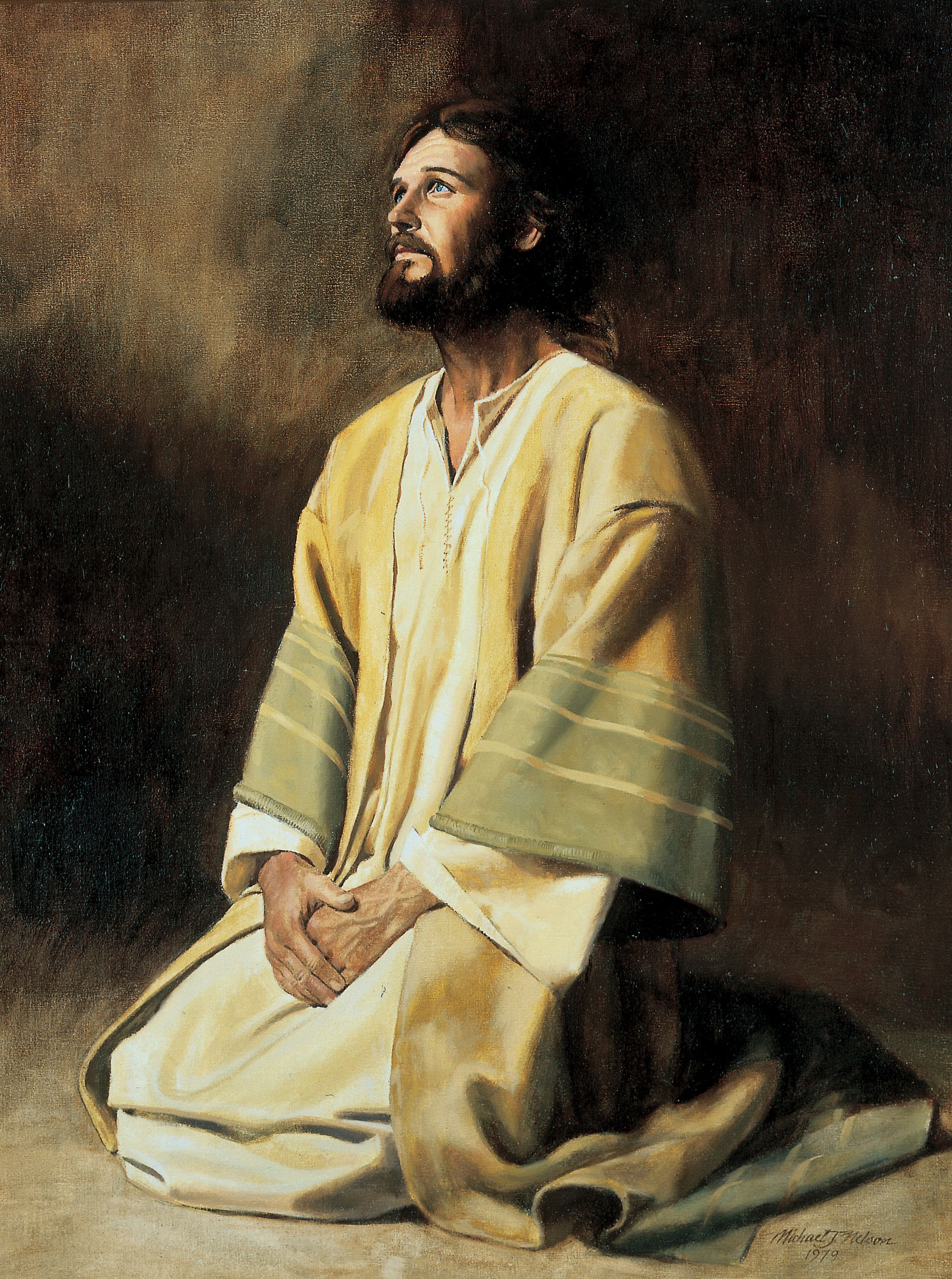 Jesus Kneeling in Prayer and Meditation, by Michael Jarvis Nelson