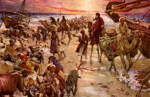 Israeliterna går genom Röda havet på torr mark