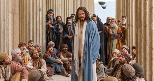 Jesus Christ is teaching in the temple and being approached by the chief priests, elders and scribes