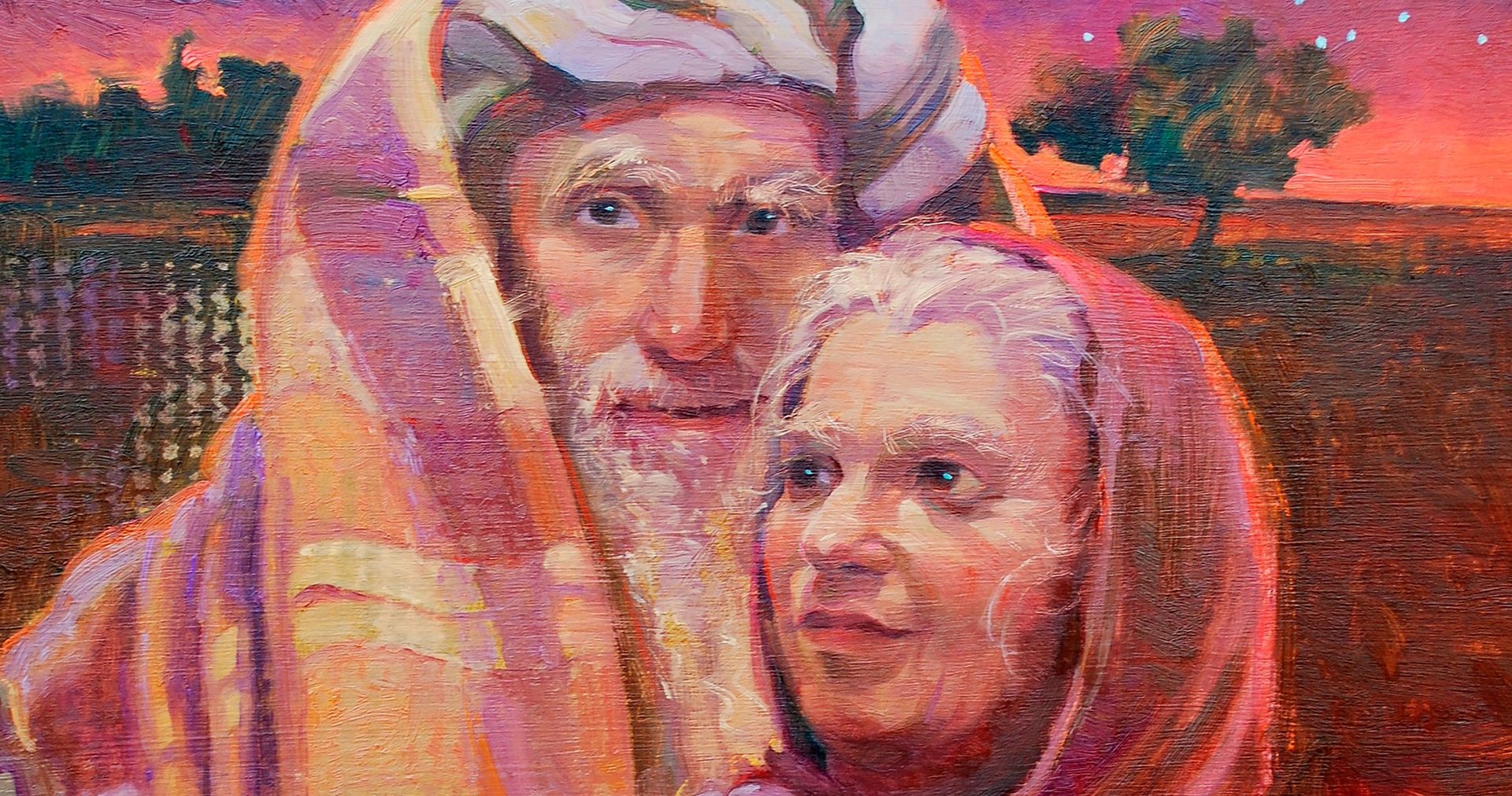 Full-color illustration of Abraham and Sarah from the Old Testament.