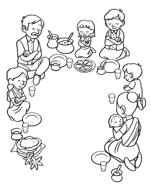 Coloring page of family praying