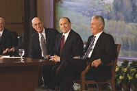 News conference announcing the new First Presidency of President Monson, President Eyring and President Uchtdorf.