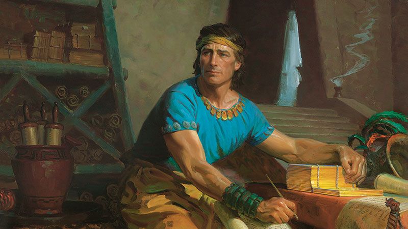 Mormón, el autor principal del Libro de Mormón, compendia las planchas de oro