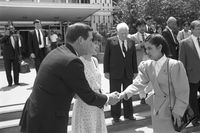 Jeffrey R. Holland and his wife, Patricia, greet Princess Chulabhorn, the Princess Srisavangavadhana, of Thailand during her visit to Brigham Young University, May 24, 1988.