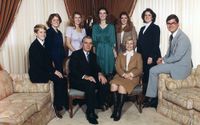 The Ballard family ca. 1977. From left to right, Craig, Holly, Tammy, Meleea, Brynn, Stacey and Clark. Seated are Elder M. Russell Ballard and Barbara Ballard.